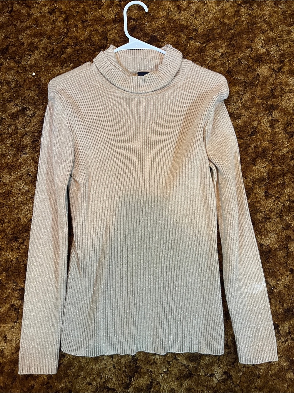 Ribbed Mock Neck Long-Sleeve Top in Beige